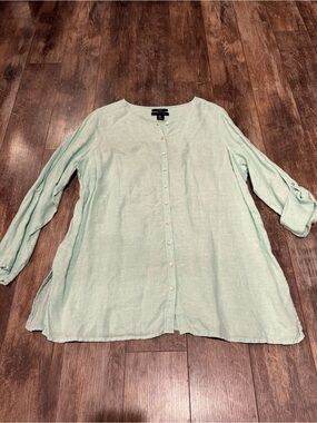 Tahari Light Mint Button-Front Tunic Top